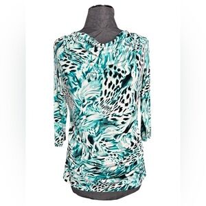 Jennifer Lopez Teal and White Top, Size Petite Large